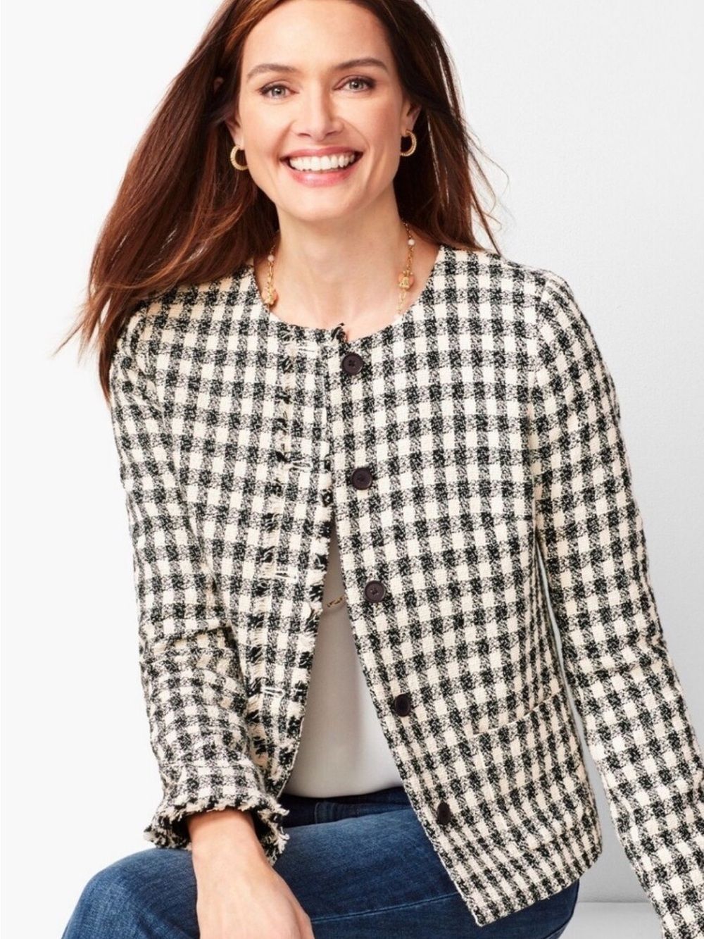 Talbots Black & White gingham tweed Jacket blazer
